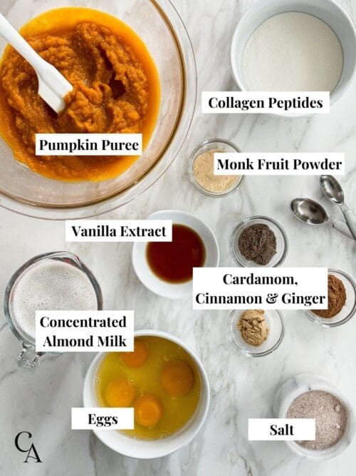 Ingredients on a marble countertop.